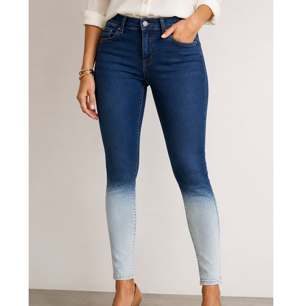 Henry & Belle Super Skinny Ankle Jeans‎ 24 Blue Ombre Dip Dye Indigo Gradient